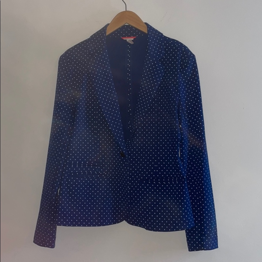 Dark royal blue blazer w/ small white polka dots